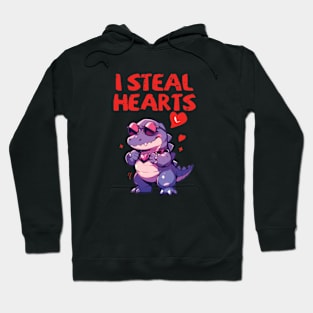 I Steal Hearts Trex Dino Valentines Day Hoodie